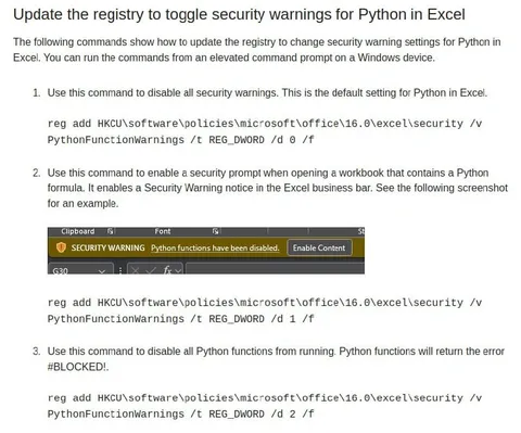 Python in Excel Security Warnings