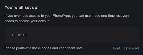 One-Time Recovery Code: null