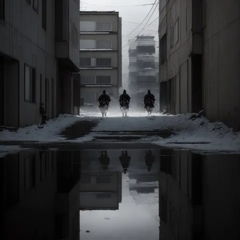 Самураи в снежном переулке