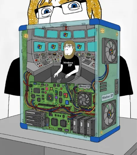Man Inside a Windows XP Computer