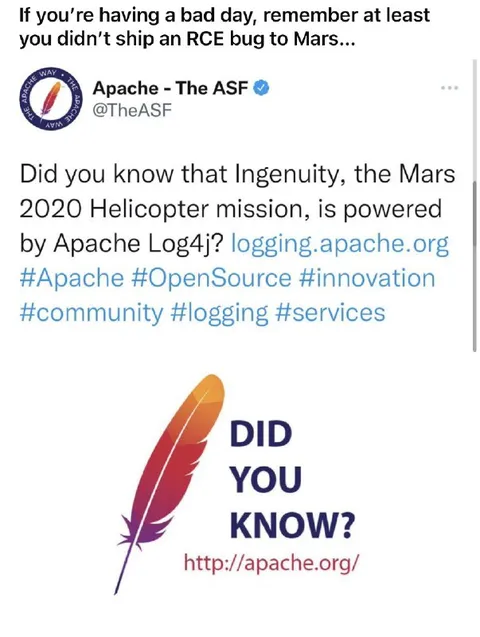 Apache Log4j Mars helicopter meme