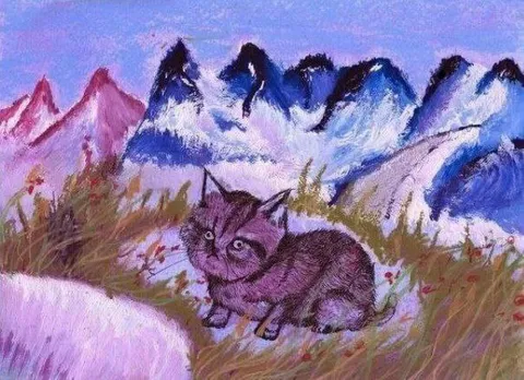 Фиолетовый кот в горах