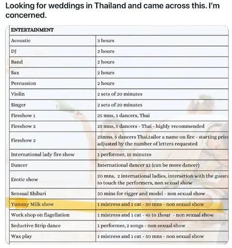 Thai Wedding Entertainment Menu