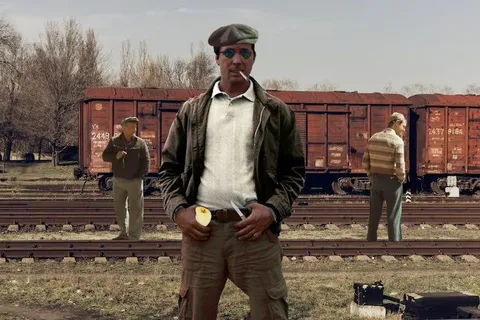 Мужчина на железнодорожных путях