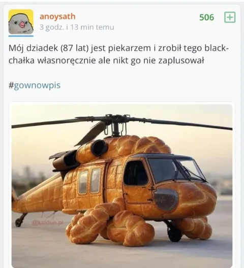 Dziadek piekarz zrobił helikopter