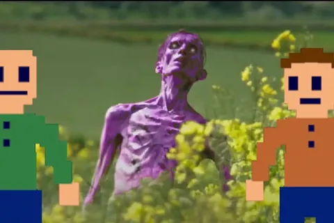 Фиолетовый скелет в кустах