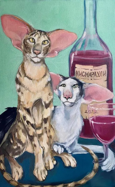 Кошки с бутылкой вина
