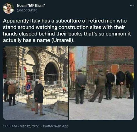 Italian Retirees Watching Construction