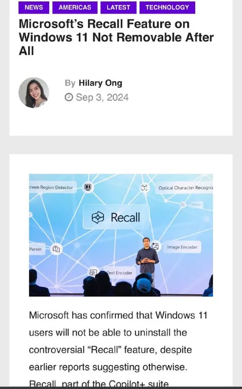 Windows 11 Recall Cannot Be Removed