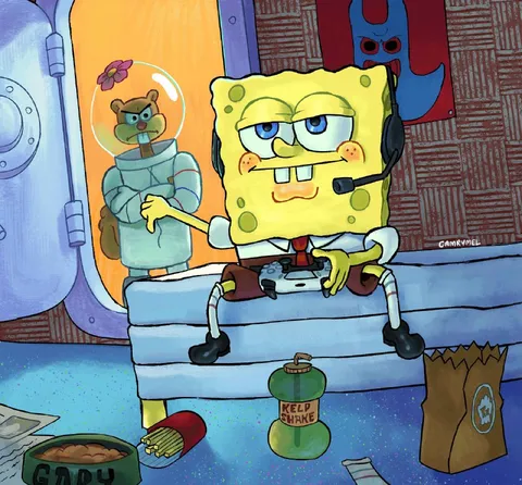 SpongeBob Gaming on the Couch
