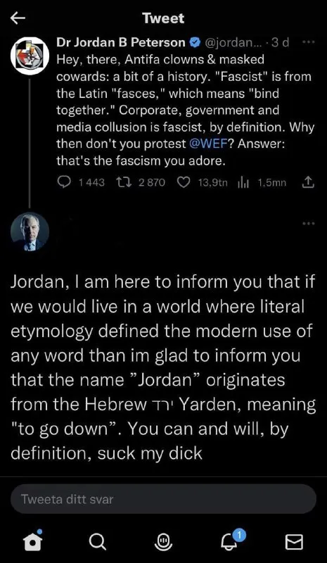 Jordan Peterson Etymology Reply