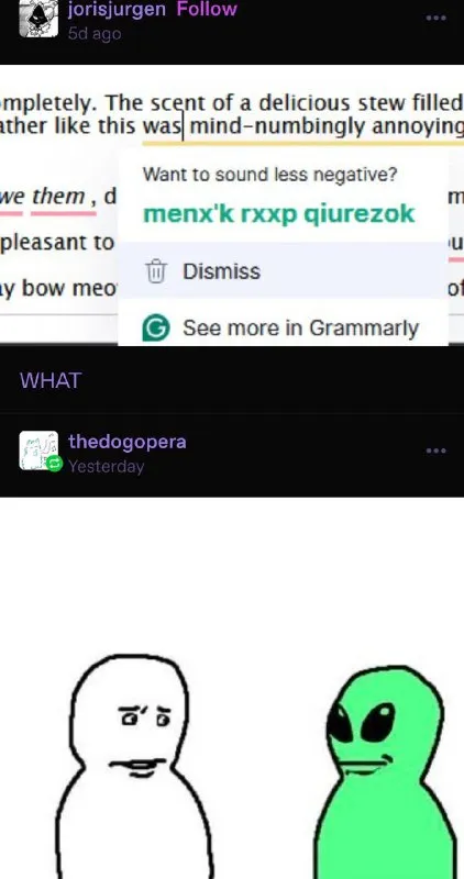 Grammarly Suggests Alien Gibberish