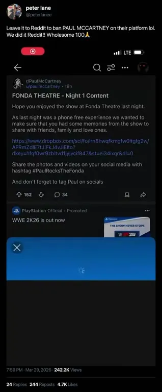 Reddit Bans Paul McCartney