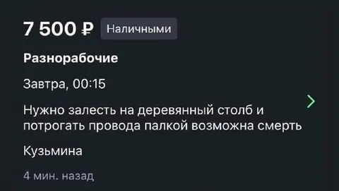 Разнорабочий с риском смерти