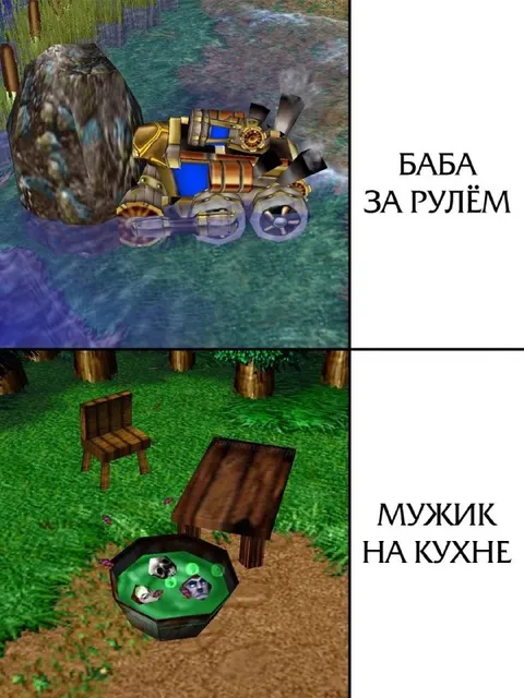 Баба за рулём, мужик на кухне