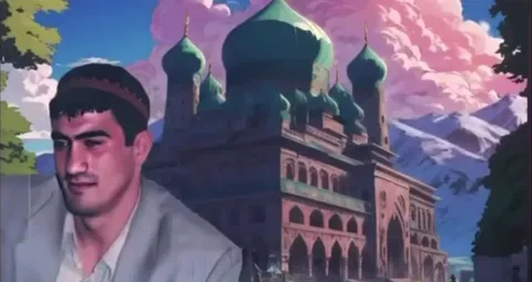 Суровый мужчина на фоне дворца