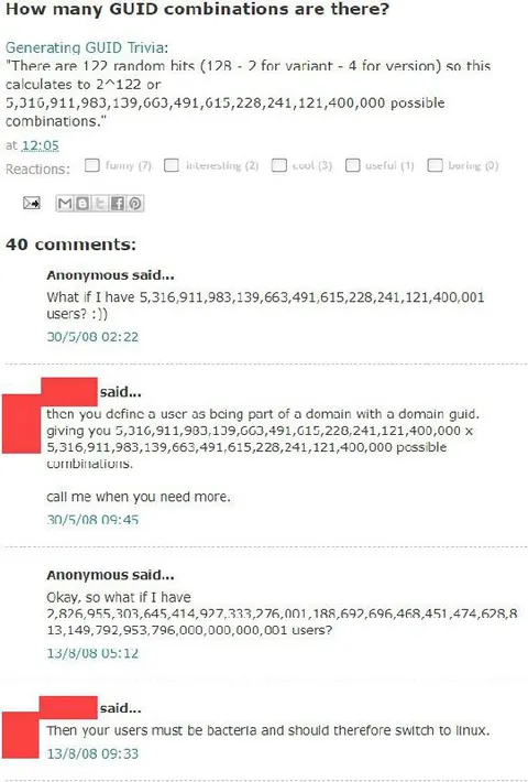 GUID Combinations Comment Thread