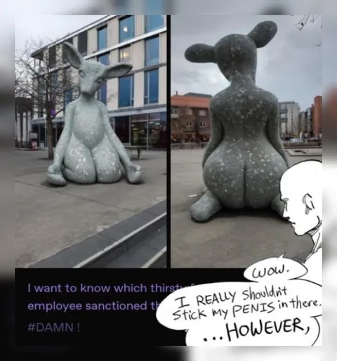 Thirsty Employee and Weird Sculpture