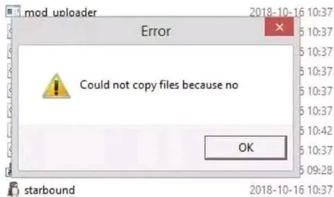 Could Not Copy Files Because No