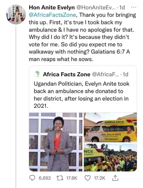 Evelyn Anite Takes Back Ambulance