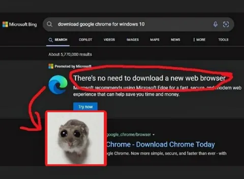 Bing Tells You Not to Download Chrome