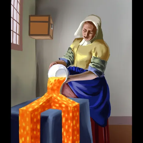 Молочница льёт апельсиновый сок