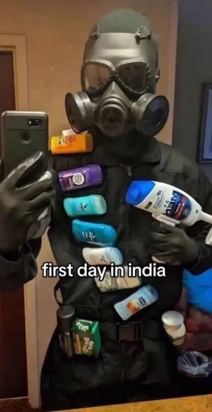 First Day in India Gas Mask