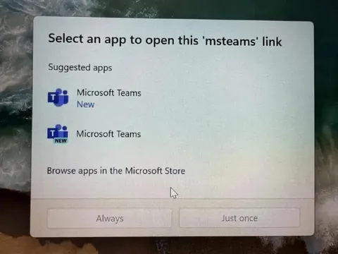 Select an app to open msteams