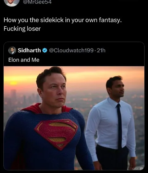 Elon as Superman with His Sidekick