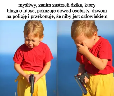 Myśliwy przed zastrzeleniem dzika