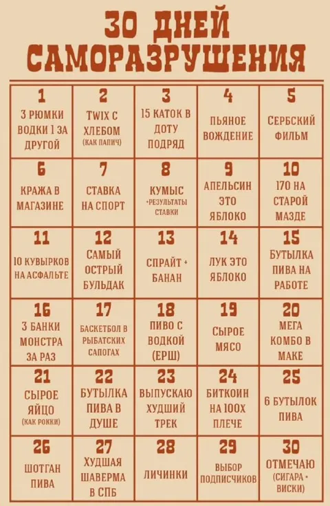 30 дней саморазрушения