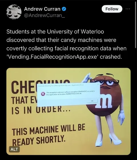 Candy Machine Facial Recognition Crash