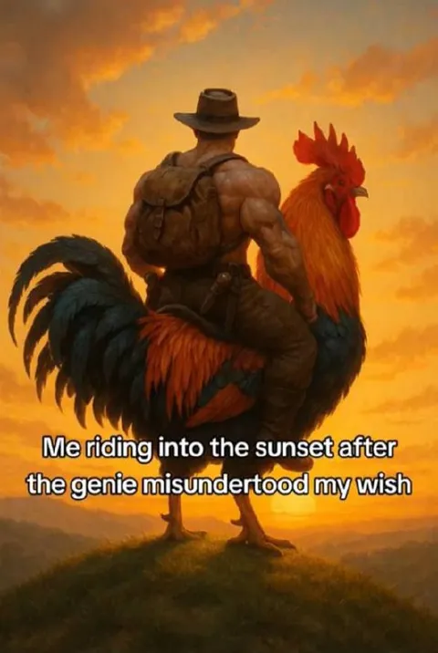 Riding Into the Sunset on a Rooster