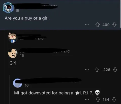 Downvoted for Being a Girl