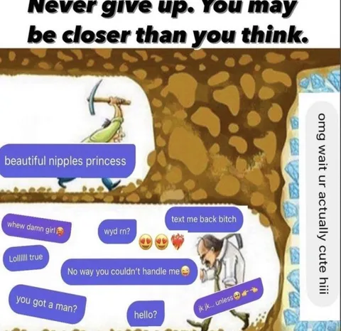 Never Give Up Cave Mining Meme