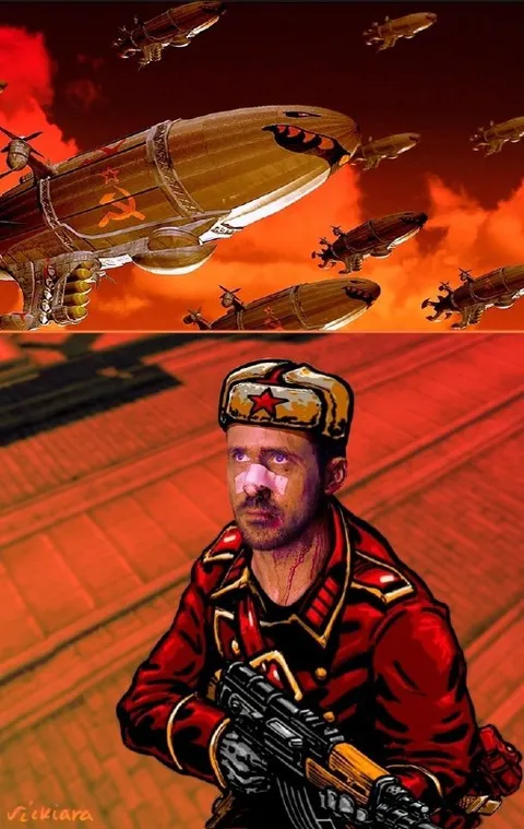 Советский солдат среди дирижаблей
