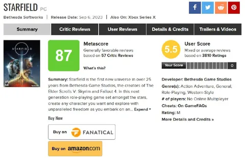 Starfield User Score 5.5