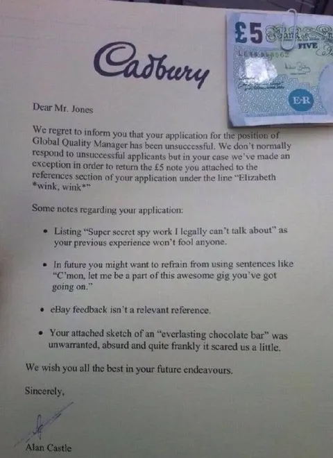 Cadbury Rejects Spy Job Application
