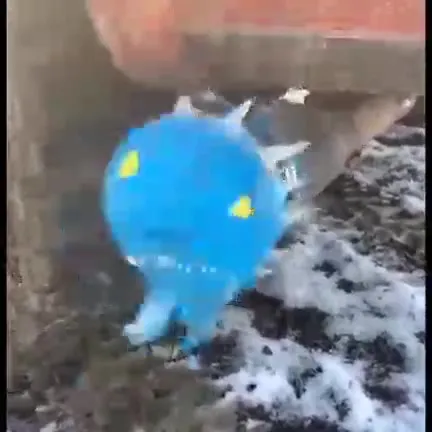 Синий шарик убегает от машины