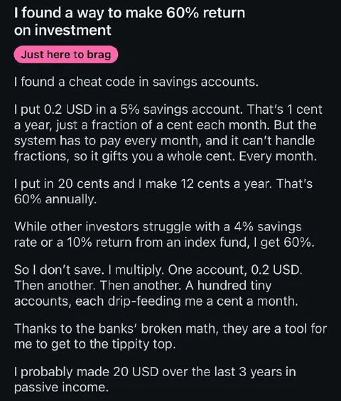 Savings Account Cheat Code