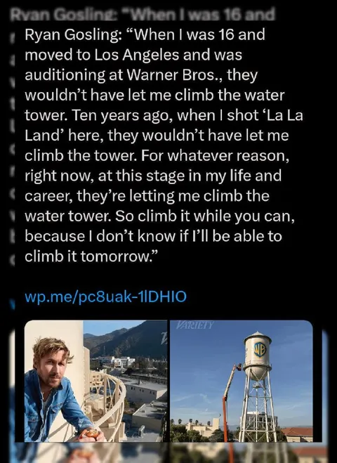 Ryan Gosling Climbs the Water Tower