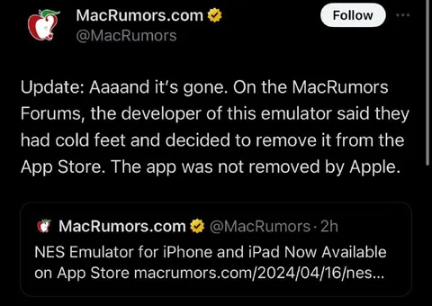 NES Emulator Vanishes From App Store