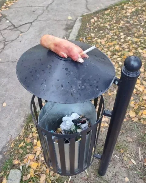 Сосиска курит на урне