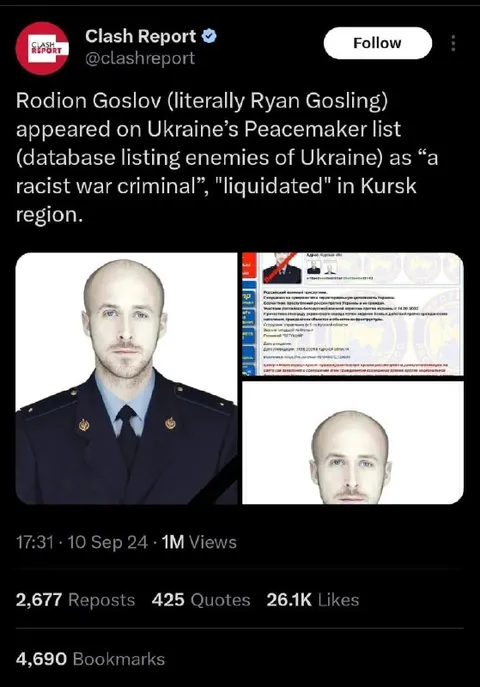 Ryan Gosling Peacekeeper List Mix-Up