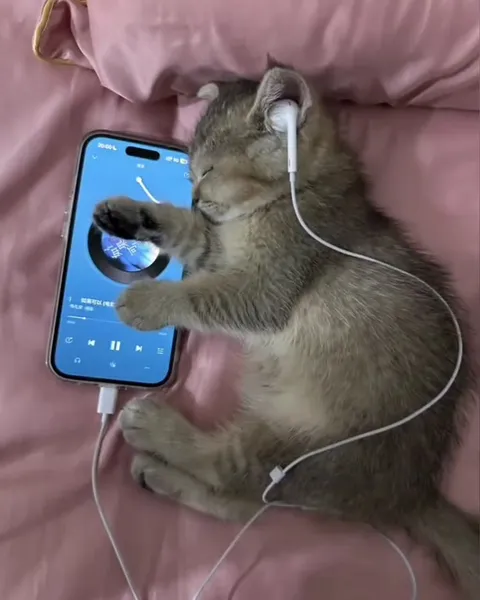 Кот слушает музыку во сне