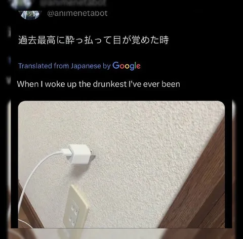 酔っ払って壁に充電器を挿す