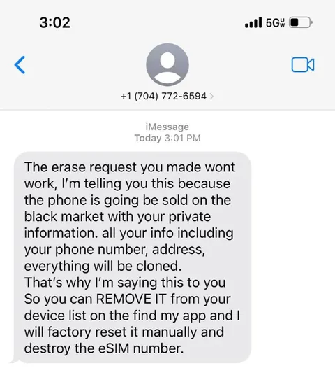 Fake Find My Erase Request