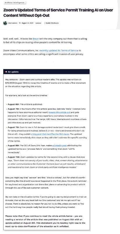 Zoom AI Training on User Content