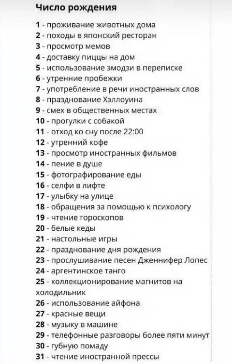Число рождения и странные привычки