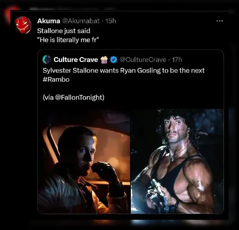 Stallone Says Ryan Gosling Is Literally Him